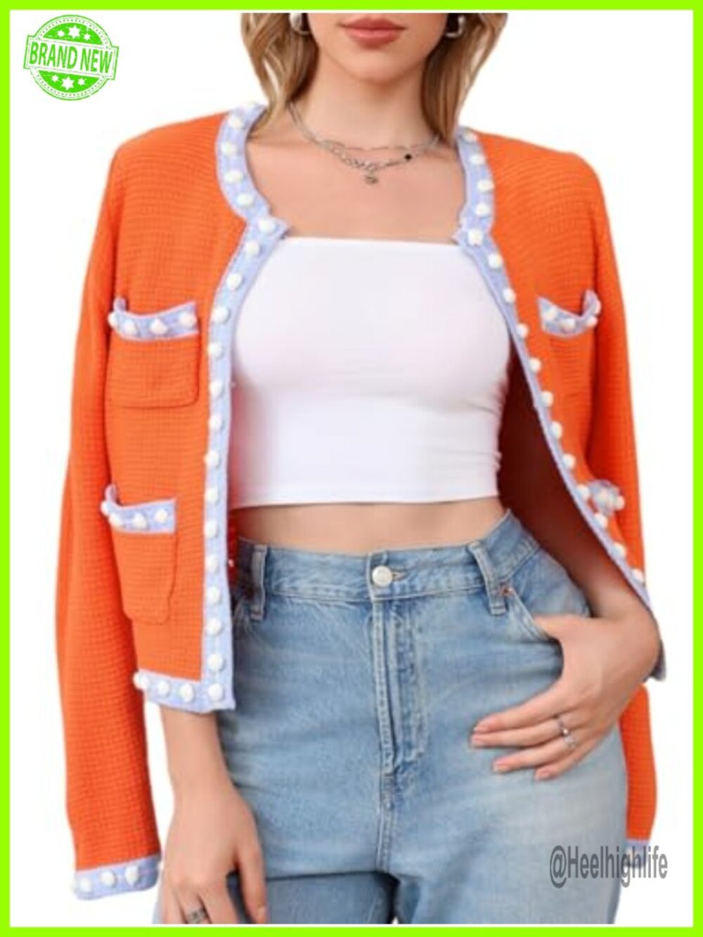 Chunky Knit Cropped Cardigan Open Front Jackie O Sweater Jacket